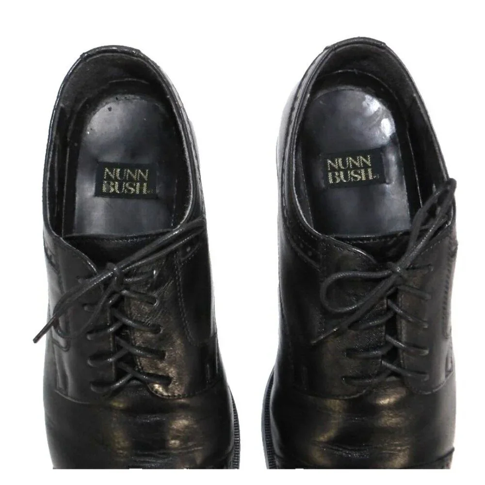 NUNN BUSH black leather lace up oxford shoes men's size 9.5 M, LINING DAMAGED